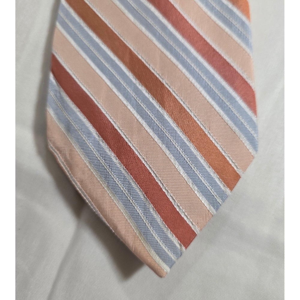 Calvin Klein Striped 100% Silk Tie Peach Blue Coral Men's Neckwear